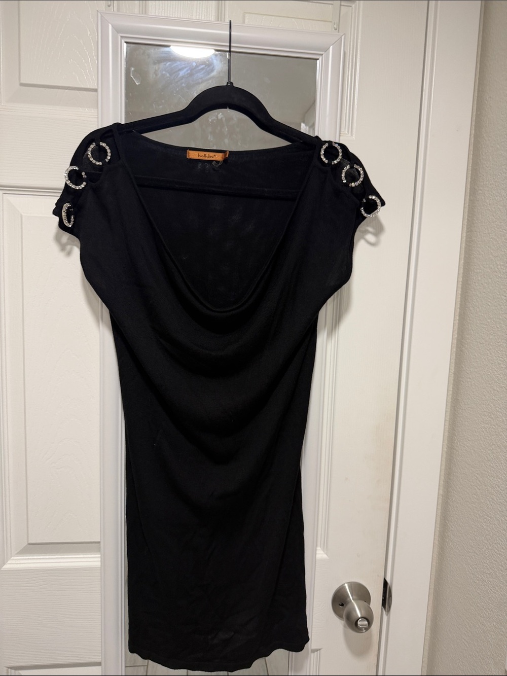 Belldini Black Midi Dress with Decorative Shoulder Rings